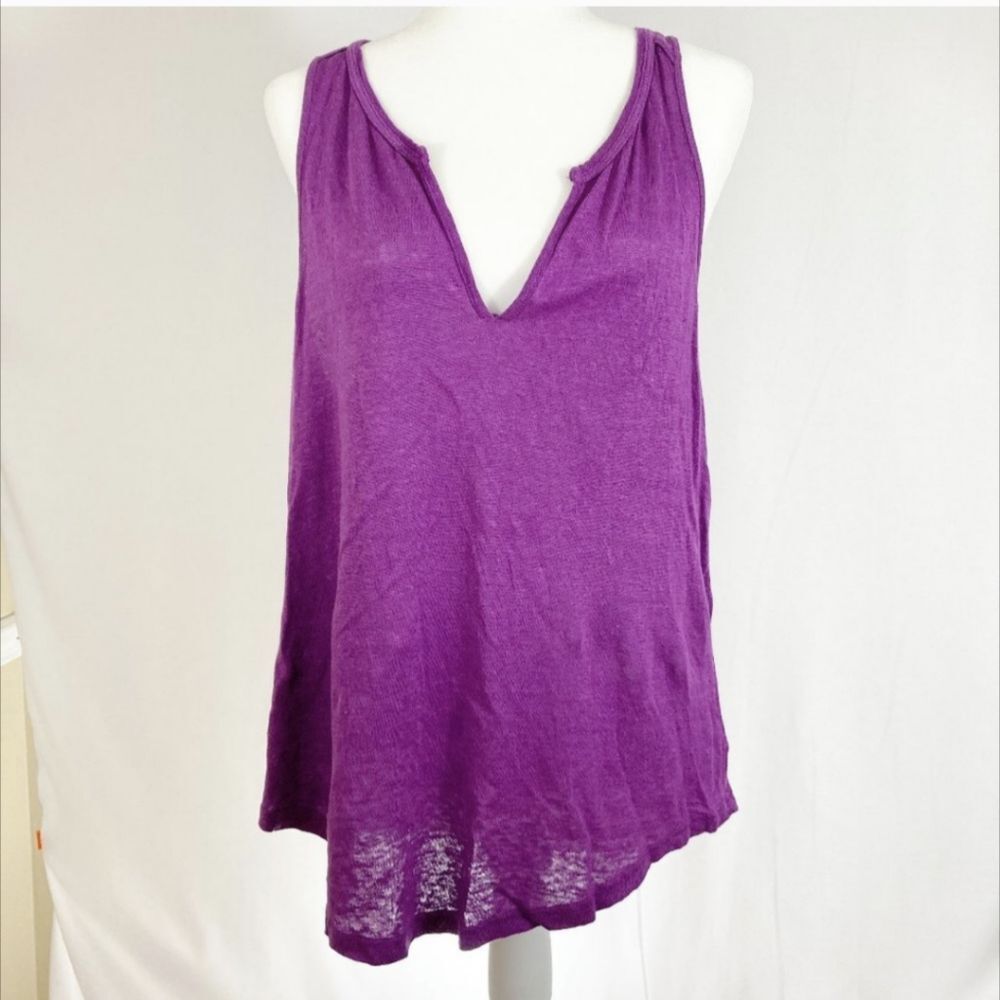 Athleta Easy Newport Linen Purple Sleeveless Tank Notch Neck XXS